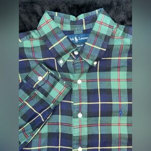 Ralph Lauren Flannel Shirt Mens Large Green Plaid Classic Button Down Blue Pony